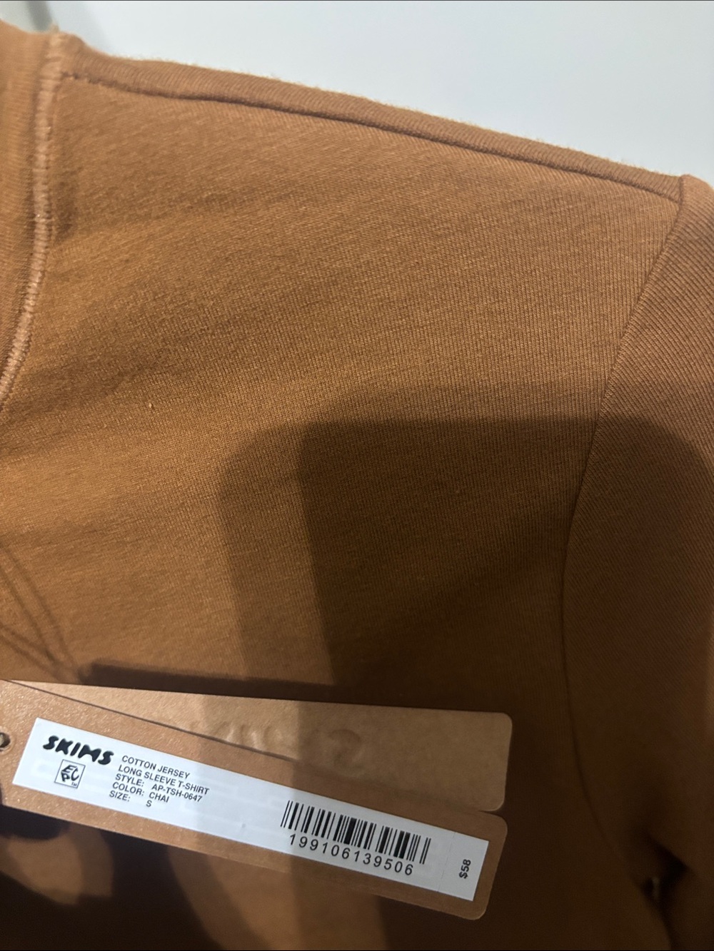 NWT SKIMS cotton jersey long sleeve• chai “rare color” • small - Picture 2 of 3